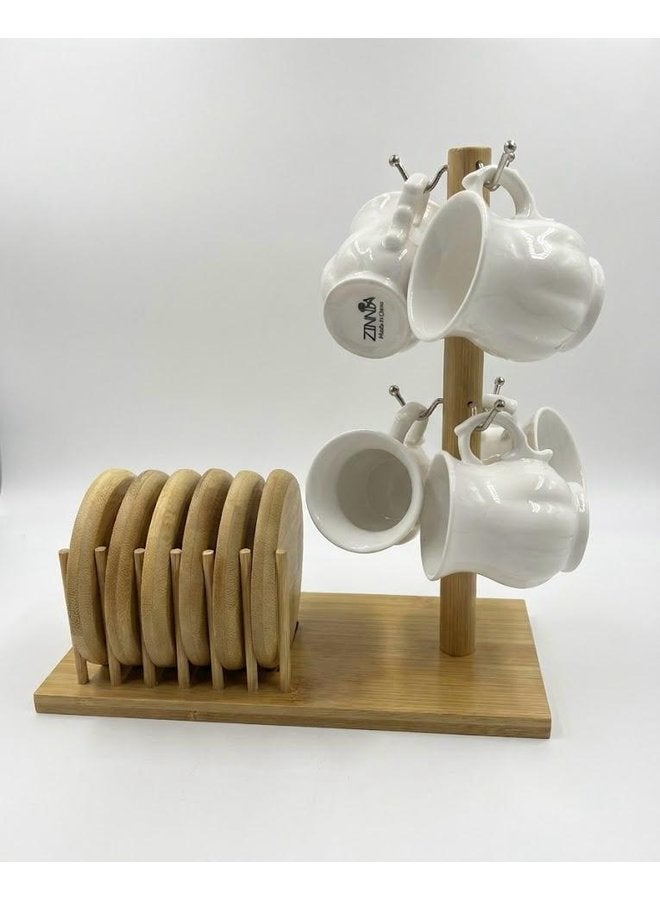 Zinnia Ramadan Set of 6 cups and saucers with a wooden stand